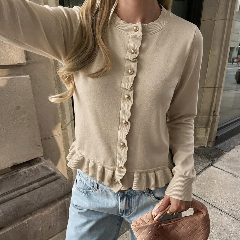 TIFICY Women's Fashion Casual Fall Winter Solid Color Print Long Sleeve O-Neck Sweaters