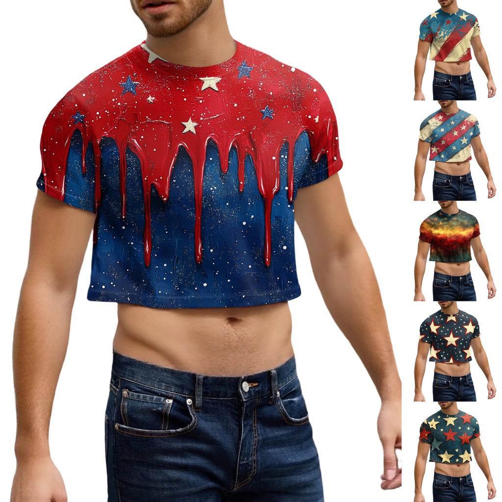 Pánský polovystřižený ležérní plážový top s kulatým výstřihem a krátkým rukávem