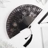 Black Folding Fan Imitation Silk Fabric Graft Fan Baking Lacquer Fan Classical Fan Hand Fans Weddings Chinese Luxury Gliding Fan