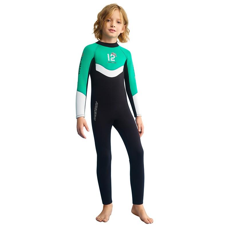 

2.5MM Children s Diving Suit Male Middle School One-piece Long-sleeved Thickened Warm Snorkeling Surfing Jellyfish Swimsuit L зелений