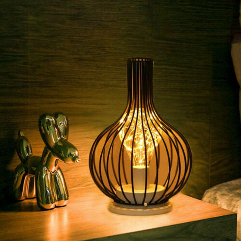 Retro Table Lamp Geometric Wire Industrial LED Light Bulb Bedside Desk Light
