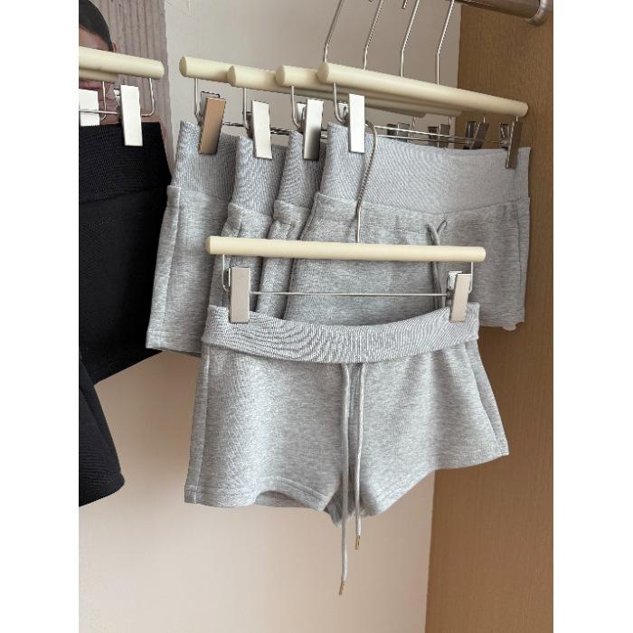 

Pure cotton Chinese cotton composite milk silk, sports shorts women s summer drawstring high waist American casual pants home hot pants XL сірий колір