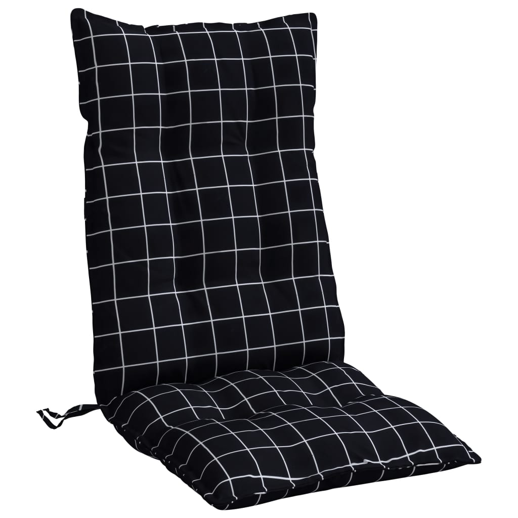 High Back Seat Cushions 4 Pcs Black Checkered Pattern Fabric