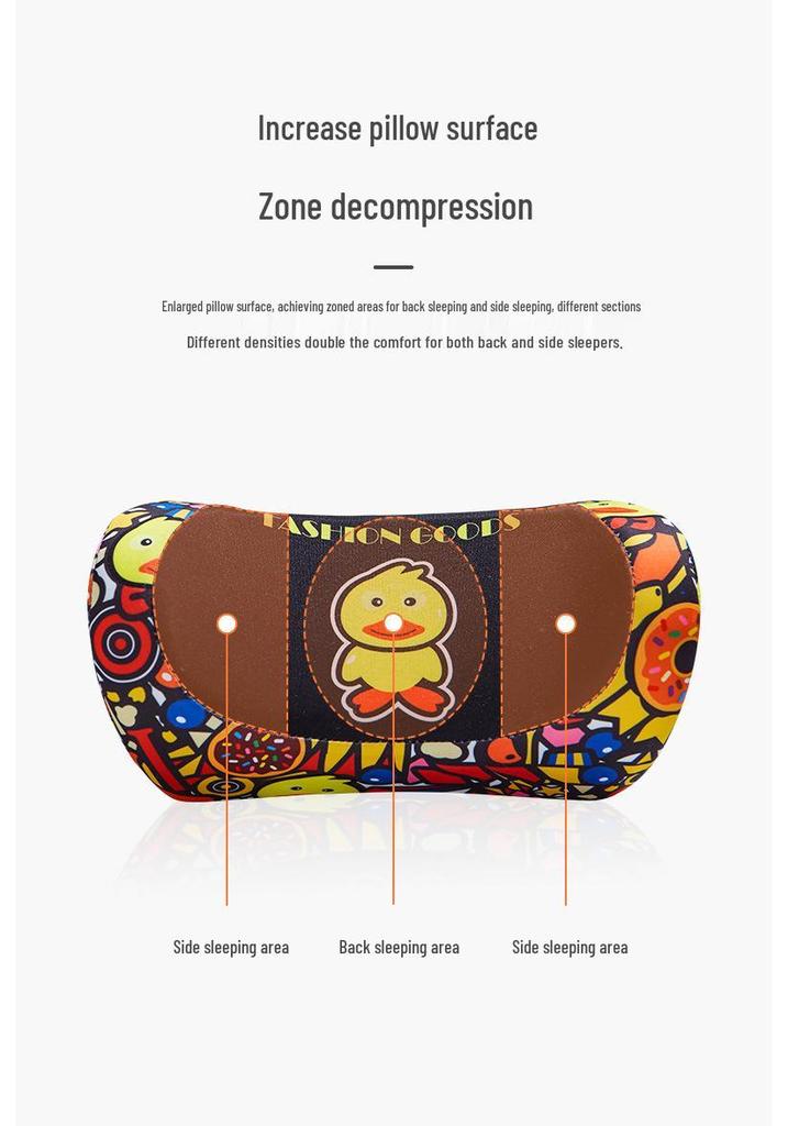 Children's Cartoon Memory Foam Car Neck and Lumbar Pillow Set for Headrest and Rear Seat