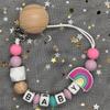 2024 Handmade Customized Name Beech Pacifier Clips Holder Chain Silicone Rainbow Pacifier Chain Baby Teether Teething Chain Gift