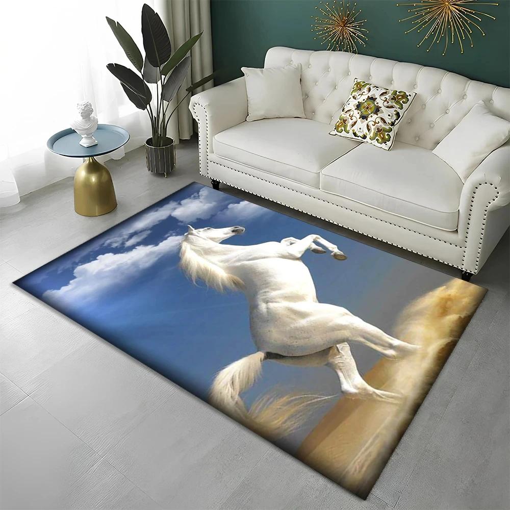 3D Pentium Gallant Horse Steed Animal Carpet Rug for Home Living Room Bedroom Sofa Doormat Decor,kid Area Rug Non-slip Floor Mat