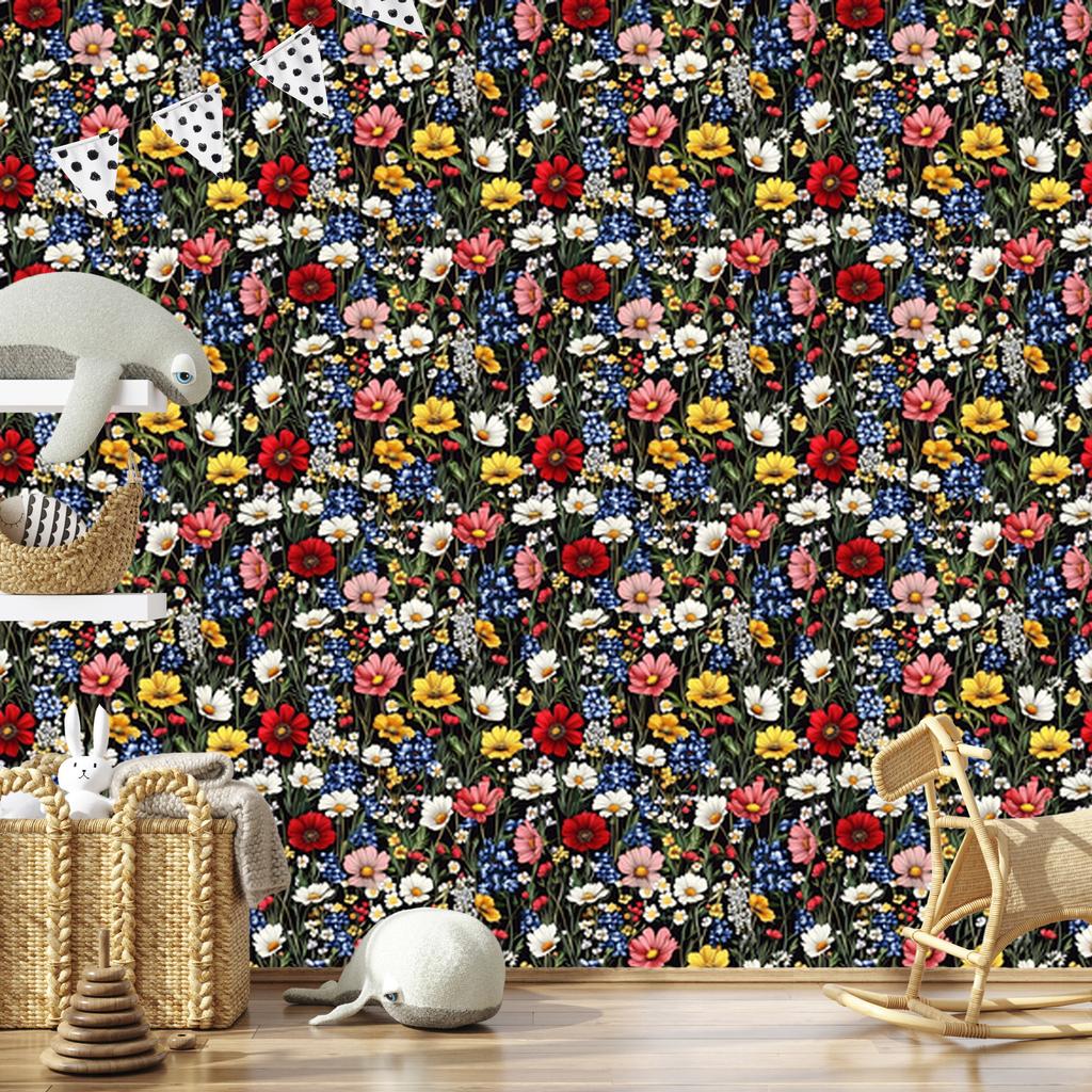 Wild Flowers Wallpaper Brown and Olive for Living Room and Bedroom 50x1000