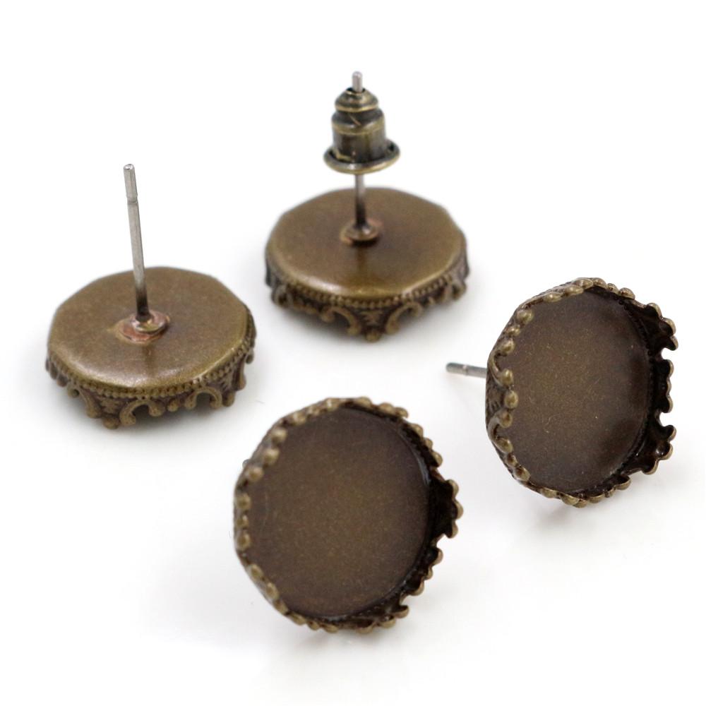 10pcs 8-16mm Inner Size Earring Studs Cabochons Blank Base Setting Bezel Tray with Hole Loops DIY Jewelry Making Accessories 