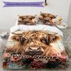 3PC Custom Name Highland Cow Floral Art Bedding Set Printed Bedding Set Duvet Cover Closure Includes 1 Duvet Cover & 2 Pillowcases for All Seasons Bed