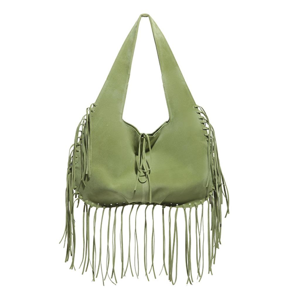 

Solid Color Suede Handbag Tote Bag Underarm Packs Cute Tassel Shoulder Bag Women зелёный