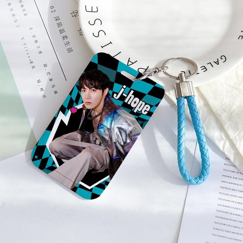 BTS Sliding Photocard Holder, Protective ID Badge Card Case with Braided Keychain Strap, Student Campus Bus Meal Card Protector Merch for ARMY