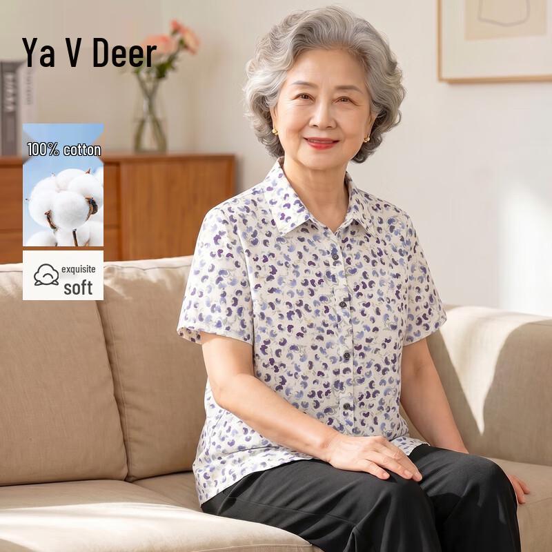 Elderly Women s Floral Short Sleeve Cotton Shirt 4XL
