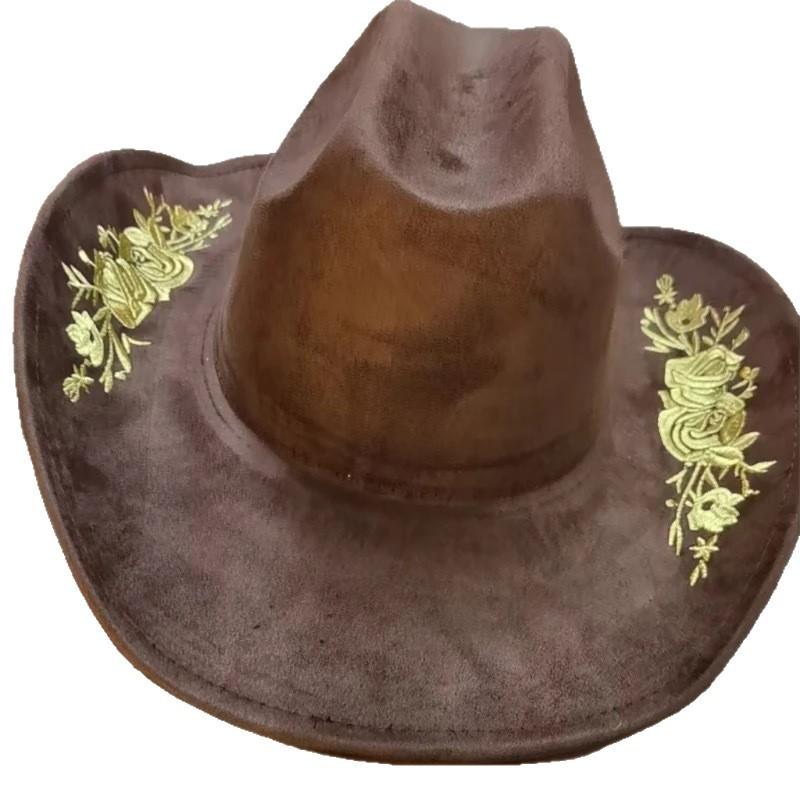 New Exquisite Three-dimensional Embroidered Cowboy Hat Outdoor Travel Western Style Suede Jazz Hat Top Hat