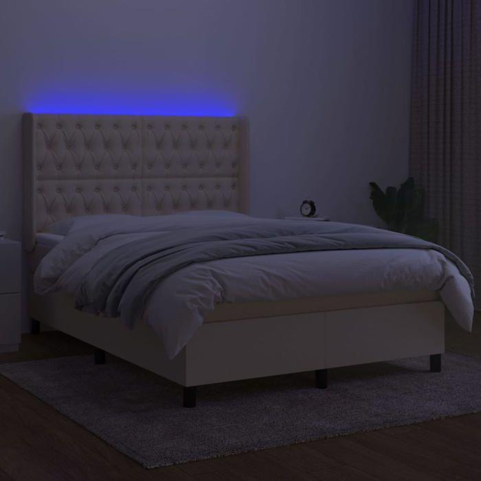 Sommier tapissier avec matelas - Maison Exclusive - 140x200 cm - Crème - Bande LED colorée