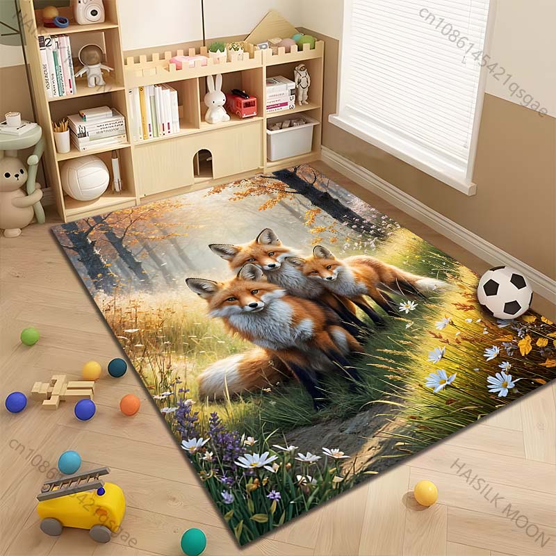 Multiple sizes Three foxes in forest Carpet for Living Room Bedroom Sofa Home Decor Rug Non-slip Floor Mat Luxury Gift