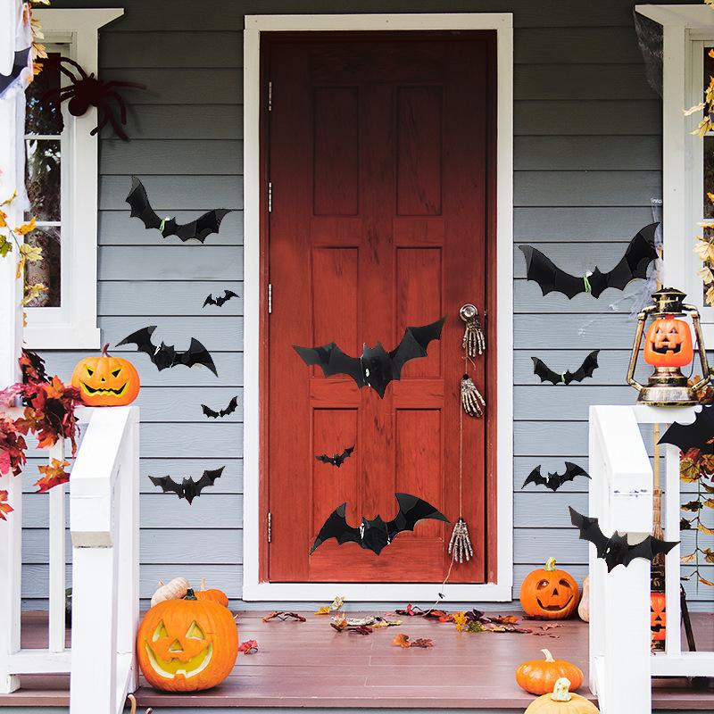 Halloween Bat Decor 3D Bat Wall Stickers Decorations Spooky Waterproof Decals for Home Room Halloween Party Supplies