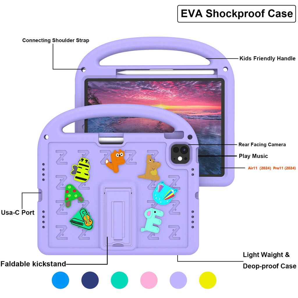For iPad Air 11 (2025)/(2024)/iPad Pro 11 (2024) Kickstand Case EVA+PC Tablet Protection Cover
