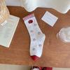 Bow Socks Mid-Leg Socks Trendy Summer Thin Korean Cartoon Red Apple Cotton Stacked Stockings
