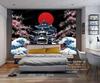 Japanese Style Tapestry Wall Hanging Great Wave Banner Background Tokyo Red Sun Cherry Blossoms Scenery Mural Wall Art