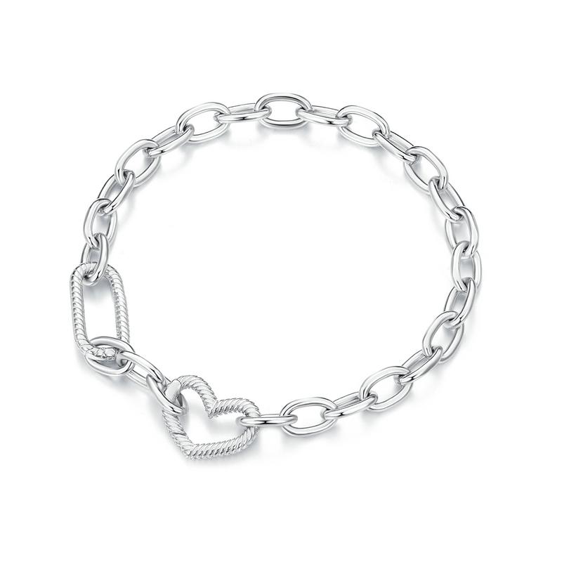 WOSTU 925 Silver Paperclip Link Heart Chains Bracelets Fit Charm Beads Basic Opening Bracelet Wristband Jewelry Gift