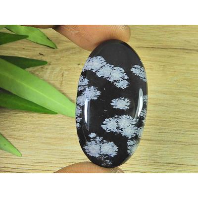 21X39X06MM Naural Snowflake Obsidian Oval Cabochon Loose Gemstone 55Cts. SK-3774