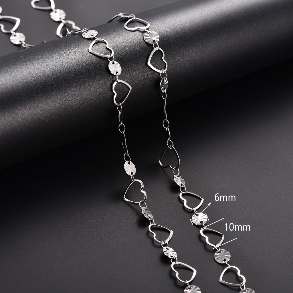 Dainty Stainless Steel Link Round Embossed Neck Chain Heart Necklace for Women Men Minimalist Gold Color Choker Metal Jewelry