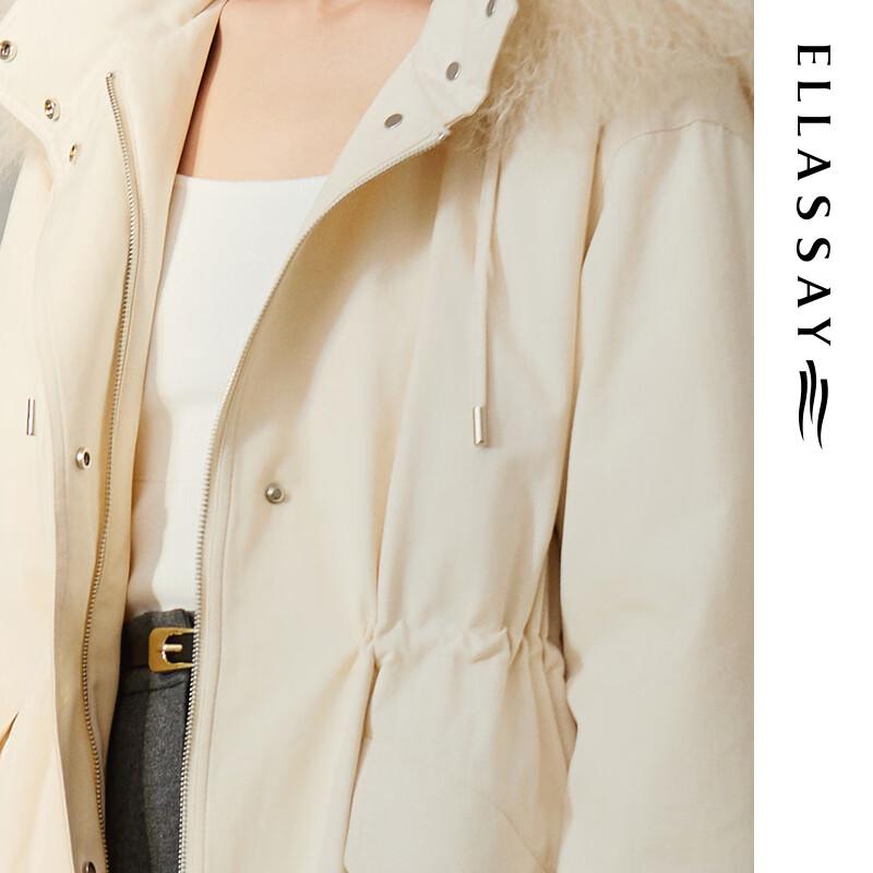 ELLASSAY Women's Porcelain White Loose Fit Drawstring Hooded Down Jacket