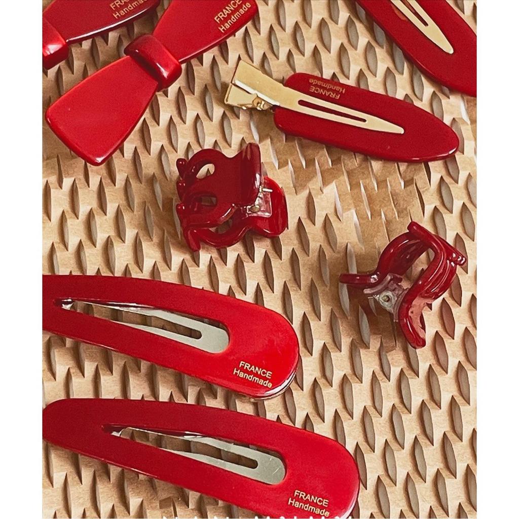 Korea France Red Christmas Bow Hair Clip, BB Hairpin, Acetate Hair Accessory
