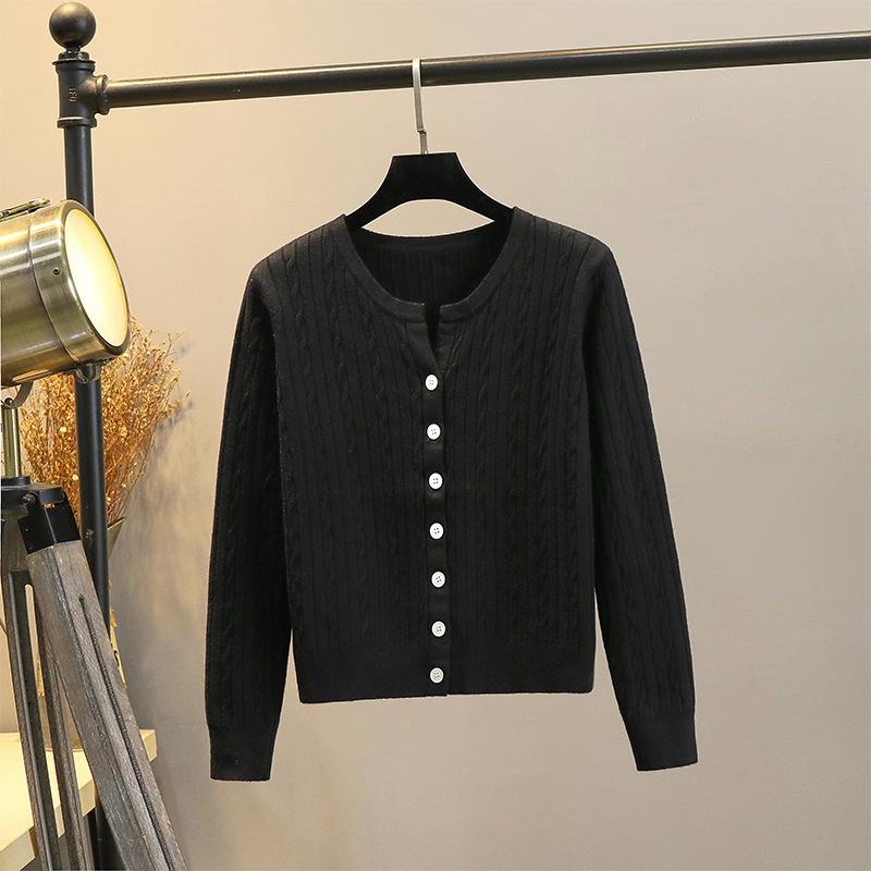 Long-sleeved Twist Sweater with a Half-open Crewneck Base Layer, a Women's Loose Top, a Knitted Sweater, a Cardigan Jacket