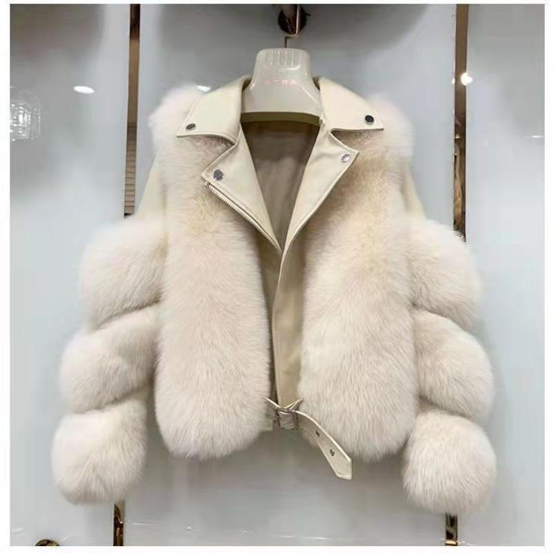 New Whole Leather Imitation Fox Fur Imitation Fur Jacket Women's Fashion Locomotive Short Light Coat Pink