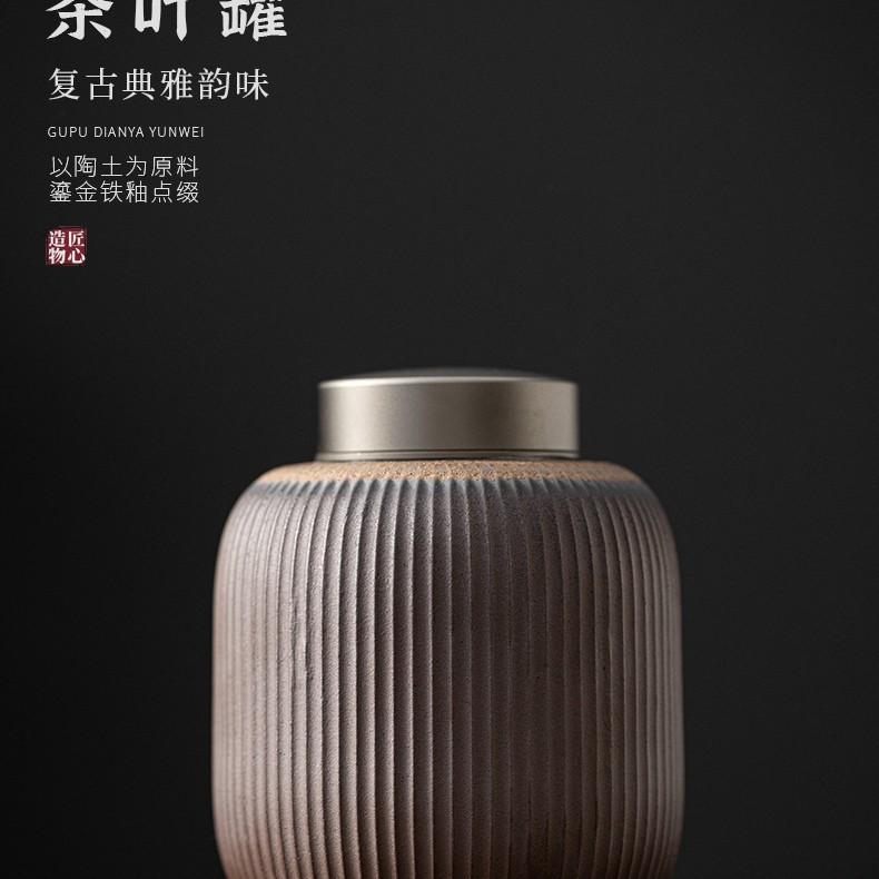 Tin lid threaded gold-plated tea can Japanese coarse pottery size sealed storage jar tea warehouse Ceramic candy storage jar
