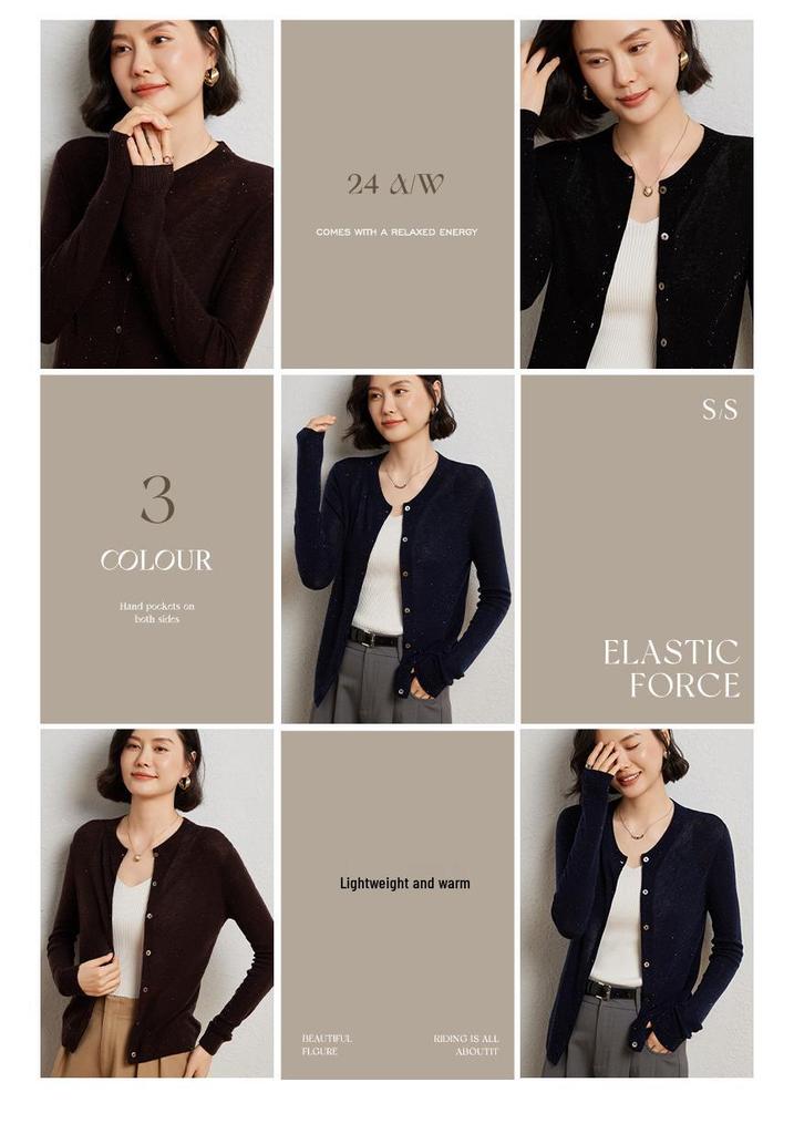 Women's Cashmere Wool Blend Beaded Cardigan - 2024 Autumn/Winter Collection
