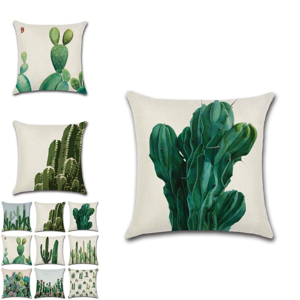 Tropical Plants Cactus Decorative Cushion Cover In Eco-friendly Cotton Linen Fabric