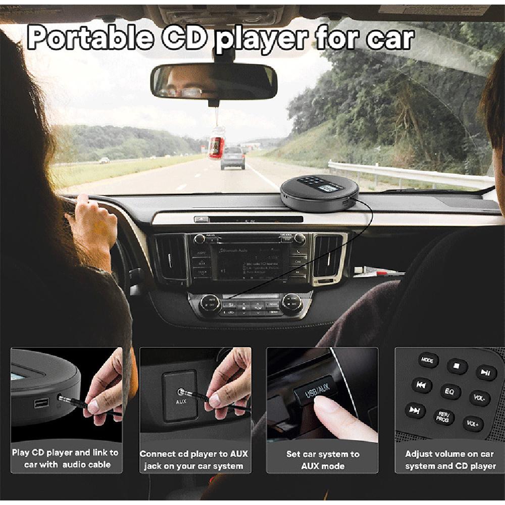 Portable CD Player with Built-in Stereo Speakers, Bluetooth 5.1, 1500mAh Rechargeable Battery, Support CD/MP3/USB Playback, Anti-Skip, EQ Settings