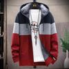 Męski sweter z dzianiny polarowej Kurtki w paski Modne bluzy z kapturem Zima Jesień Grube Ciepłe Wiatrówki Swetry Odzież