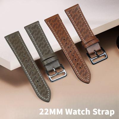 Correa de reloj universal de piel de becerro de 22 mm para reloj inteligente - Piel de becerro genuina transpirable con orificios abiertos para Huawei Watch Xiaomi Watch