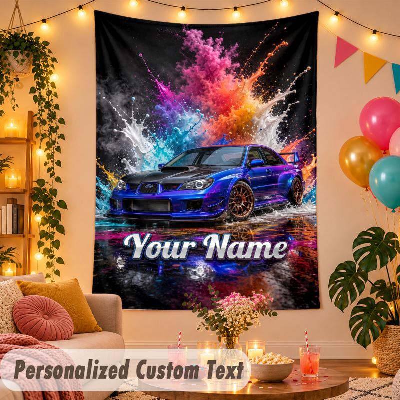 Subaru STI Personalisierte Wandtapisserie Benutzerdefinierter Name Text Polyester Hängende Dekoration Wohnraum