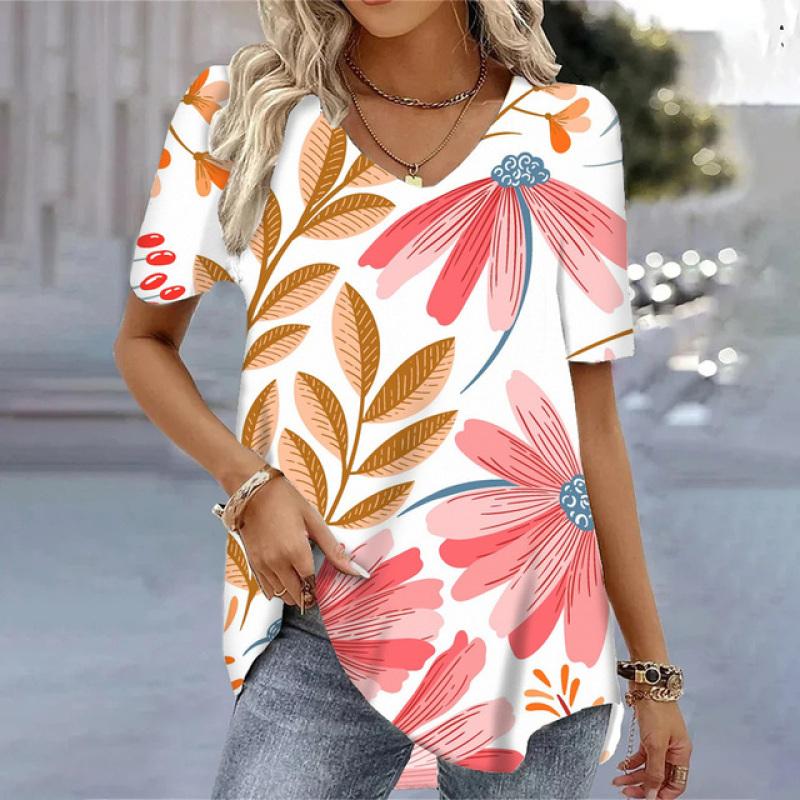 La modă mâneci scurte vară 3d imprimeu fulgi de nea Topuri cu decolteu în V Îmbrăcăminte pentru femei Moda tricouri Cămașă Îmbrăcăminte sport Îmbrăcăminte de stradă Femei Bluză