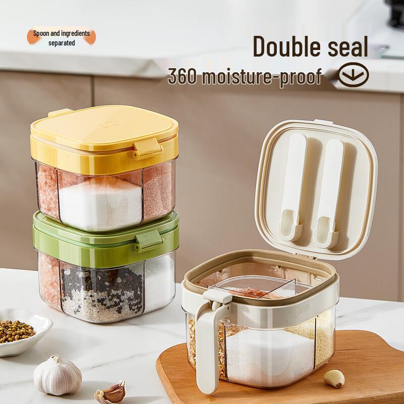 Four-Grid Kitchen Seasoning Box with Spoons