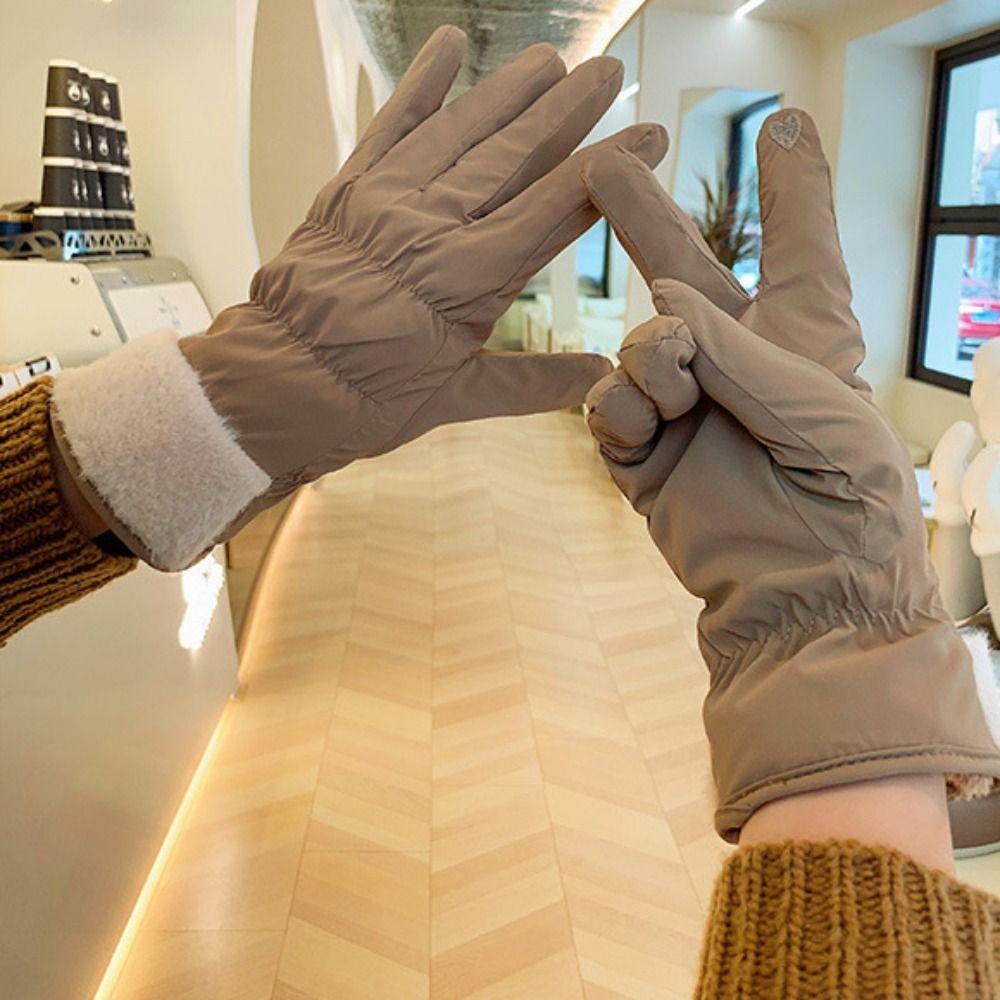 Warm Heart Embroidery Gloves Thicken Winter Plush Gloves Fashion Cycling