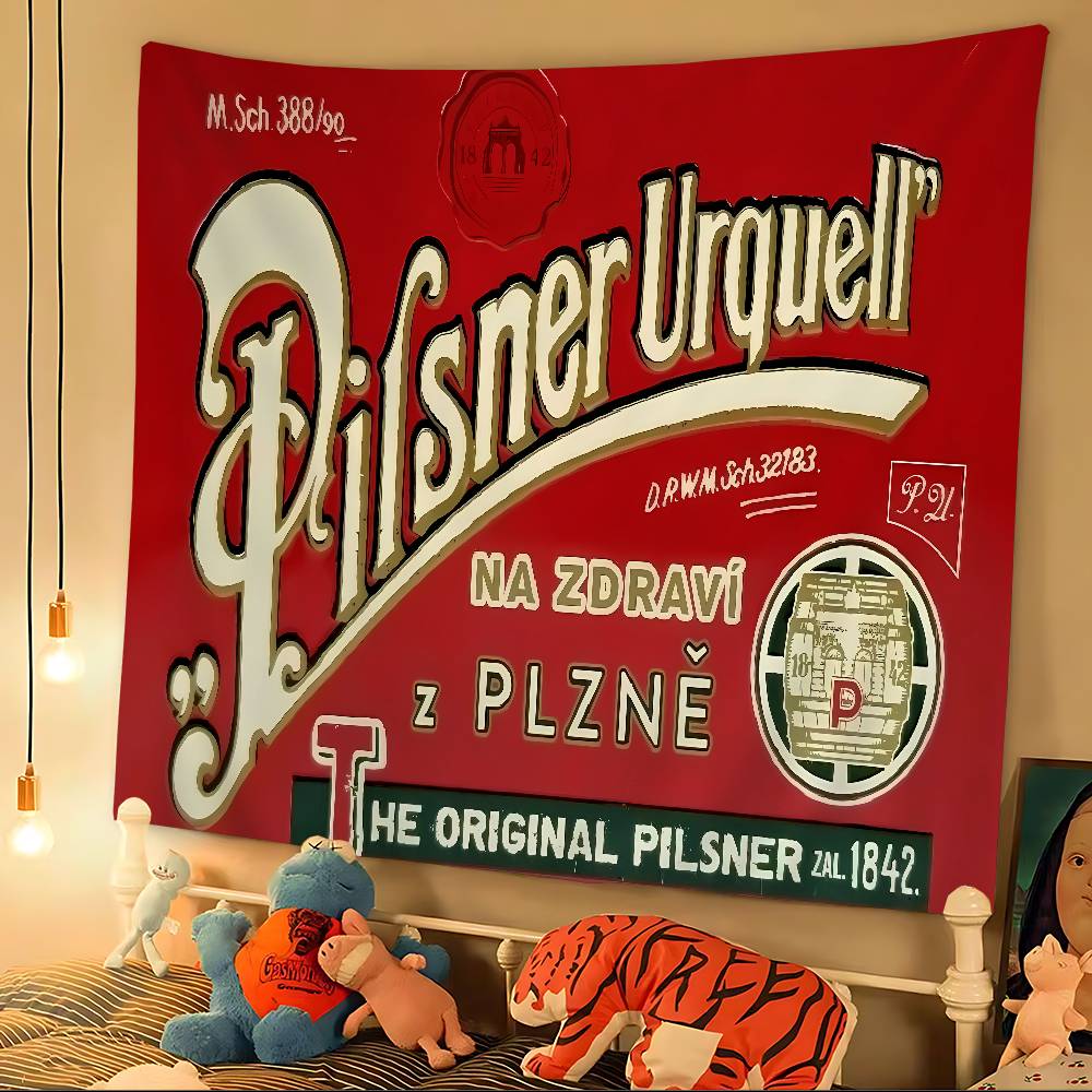 Pilsner Urquell Bier Logo Cartoon Wandteppich Böhmische Wandteppiche Mandala Wandbehang Laken