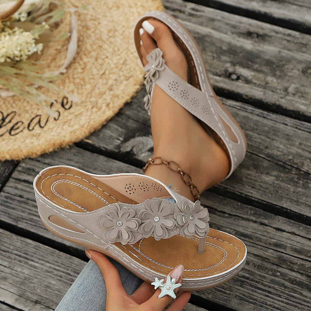 Large-Size Wedge Floral Thong Slippers – Summer New Fashionable Toe-Post Slide Casual Sandals for Women