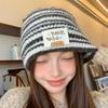 Autumn And Winter  Striped Versatile Korean Style  Large Head Circumference Wool Knitted Hat Pullover Hat For Women