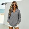 Women Waffle Sweatshirt Half-zip Sweatshirt, Long Sleeve Pullover Top with Kangaroo Skin Friendly Pocket, Loose Fit Casual Lapel for Fall Winter