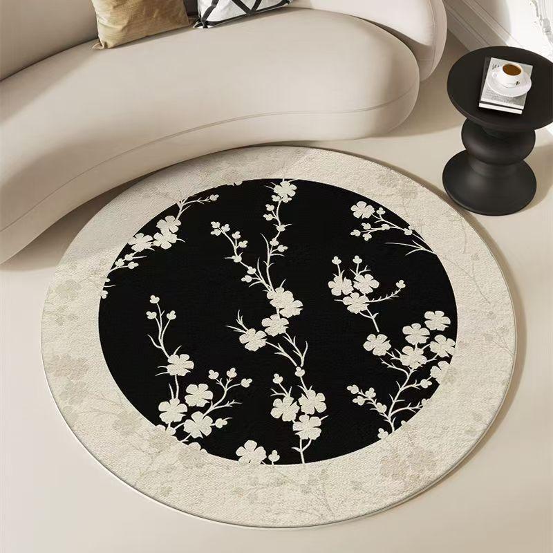 

Romantic Round Floral Area Rug Living Room Bedroom Sofa Side Light Luxury Non-slip Soft Carpet Modern American Style Floor Mat 40cm