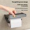 Toilet Paper Holder with Phone Shelf, No Drill Adhesive Wall Mount, Bathroom Tissue Dispenser & Storage Organizer