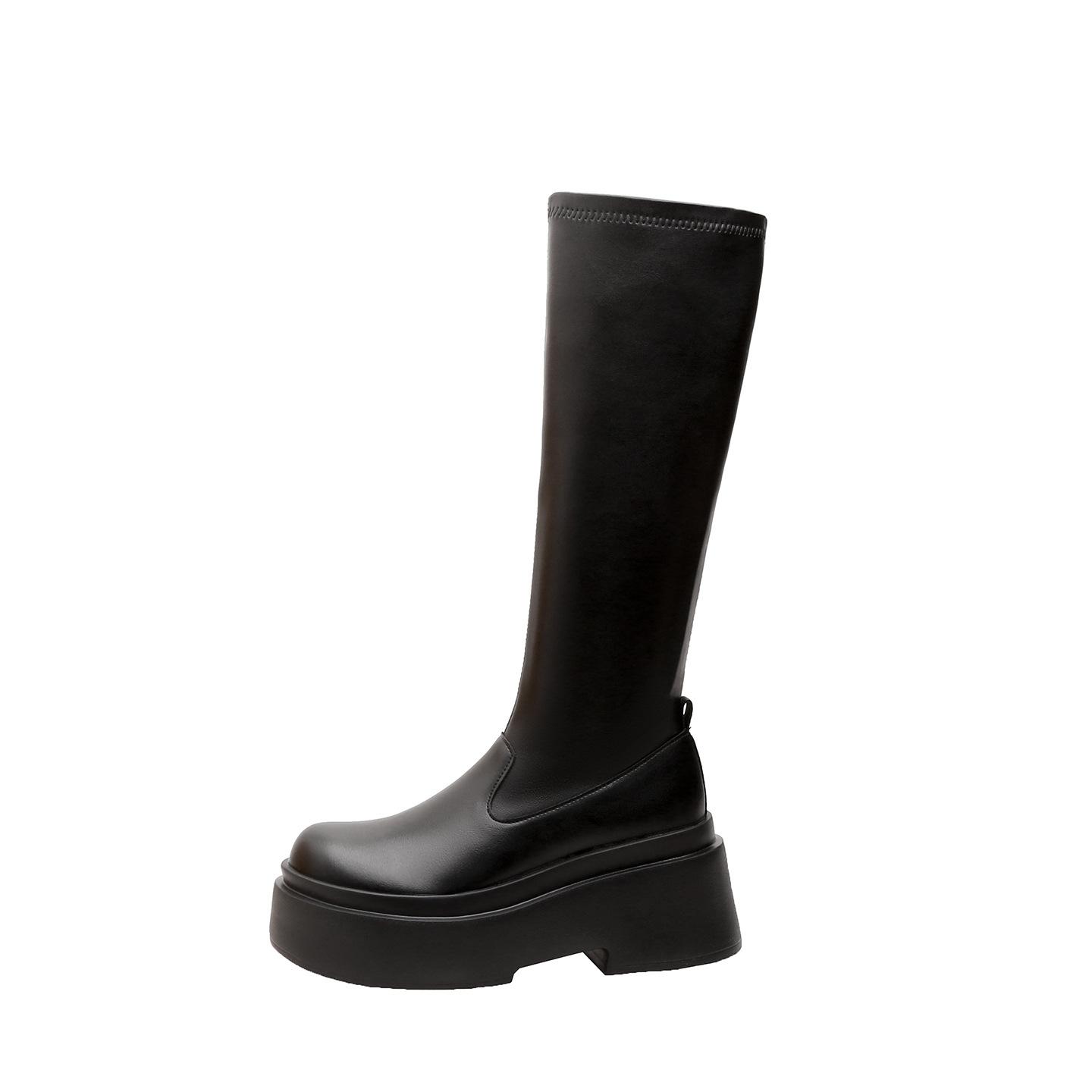 

Женские кожаные сапоги новые завышенные на толстой подошве эластичные тонкие сапоги до колена сапоги рыцаря сапоги на высоком каблуке женщины 34