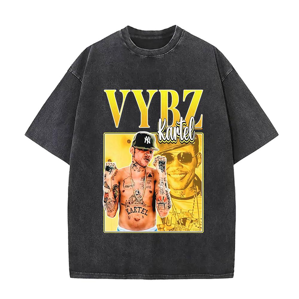 Vintage Gewassen Vybz Kartel Wereldtournee 2025 Merchandise T-shirt Heren Gotische Hip Hop Oversized T-shirts 100% Katoen T-shirt Streetwear