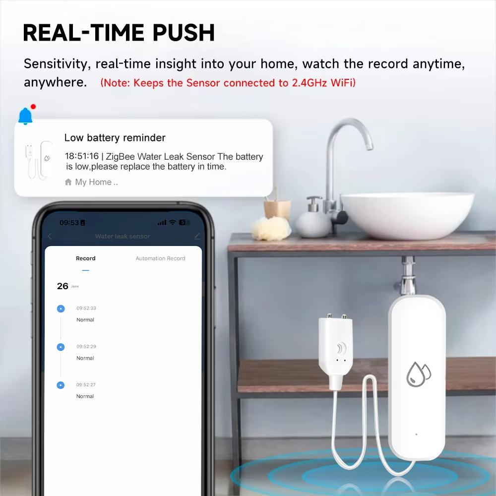 Tuya WiFi Water Leakage Sensor Alarm Water Leak Detector Flood Alert Overflow Security Alarm System SmartLife App Remote Control