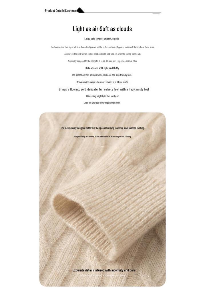 Women's 100% Pure Cashmere V-Neck Cable Knit Sweater - Bright Silk, Loose Fit, Long Sleeve